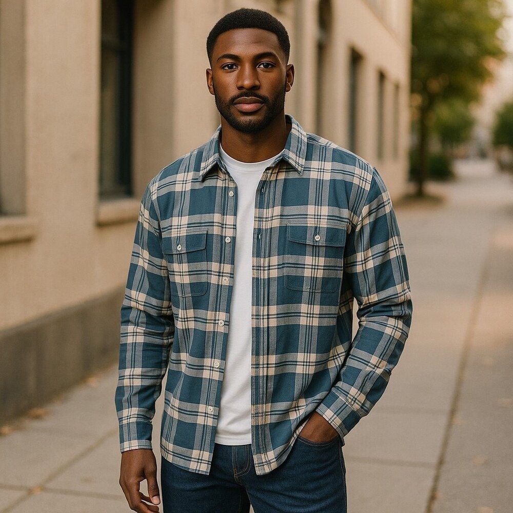 Canterbury of New Zealand Button Front Shirt Mens 3XL Plaid Pocket Blue